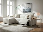 Ecksofa OTTO HOME "LEOO", creme, B:254,5cm H:83cm T:173cm, Webstoff 100% Polyester, Sofas, Ecksofa, mit USB A/C-Anschluss. Federkern, verstellbaren Kopfstützen, Webstoff
