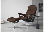 Relaxsessel STRESSLESS "Consul", braun (malt braun batick), B:78cm H:97cm T:70cm, Leder BATICK: BATICK ist ein leicht korrigiertes, durchgefärbtes und genarbtes Möbelleder, bei dem die meisten Unebenheiten und Spuren in der Regel entfernt wurden., Sessel, Relaxsessel, mit Hocker, mit Cross Base, Größe S, M & L, Holzakzent Schwarz