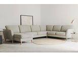 Wohnlandschaft HOME AFFAIRE "MARSEILLE XXL 349cm, U-Form, Ottomane rechts/links wählbar", beige, B:349cm H:88cm T:242cm, Struktur fein (58% Polyester, 22% Polypropylen);Filzoptik (100% Polyester);Webstoff (100% Polyester), Sofas, Wohnlandschaft, Massivholzbeine Eiche, Landhausstil, Wellenunterfederung