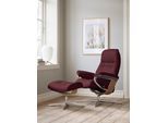 Relaxsessel STRESSLESS "Sunrise", rot (bordeaux batick), B:79cm H:103cm T:73cm, Leder BATICK: BATICK ist ein leicht korrigiertes, durchgefärbtes und genarbtes Möbelleder, bei dem die meisten Unebenheiten und Spuren in der Regel entfernt wurden., Sessel, Relaxsessel, mit Hocker, mit Cross Base, Größe S, M & L, Holzakzent Eiche