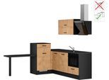 Winkelküche IMPULS KÜCHEN "Amsterdam" mit zusätzlicher Arbeits- & Stellfläche, vormontiert", braun (küche: braun, korpus: schwarz, arbeitsplatte: schieferstruktur schwarz), B:350cm H:206,2cm T:60cm, Komplettküchen-Sets, Winkelküche, Ausrichtung wählbar, wahlweise mit E-Geräten, Breite 225/125cm