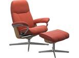 Relaxsessel STRESSLESS "Consul", braun (henna), B:82cm H:102cm T:72cm, Sessel, Relaxsessel, mit Hocker, mit Cross Base, Größe S, M & L, Holzakzent Eiche