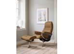 Relaxsessel STRESSLESS "Sunrise", braun (taupe paloma), B:83cm H:105cm T:74cm, Leder PALOMA: PALOMA ist ein durchgefärbtes Semianilin-Möbelleder mit natürlicher Narbung., Sessel, Relaxsessel, mit Hocker, mit Cross Base, Größe S, M & L, Holzakzent Schwarz