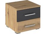 Nachtkommode RAUCH "Nachttisch Nachtkonsole Beistelltisch Kommode Sideboard BURANO", grau (eiche artisan, graumetallic), B:40cm H:36cm T:40cm, Holzwerkstoff, Sideboards, Nachtkommode, mit farblich abgesetzter Schublade MADE IN GERMANY