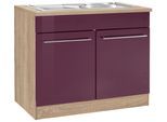 Spülenschrank KOCHSTATION "KS-Eton", lila (aubergine hochglanz), B:100cm H:85cm T:60cm, Schränke, Spülenschrank, Breite 100 cm