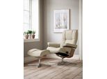 Relaxsessel STRESSLESS "Mayfair", beige (cream batick), B:79cm H:102cm T:73cm, Leder BATICK: BATICK ist ein leicht korrigiertes, durchgefärbtes und genarbtes Möbelleder, bei dem die meisten Unebenheiten und Spuren in der Regel entfernt wurden., Sessel, Relaxsessel, mit Cross Base, Größe S, M & L, Holzakzent Eiche