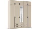 Kleiderschrank RAUCH "Schrank Garderobe Wäscheschrank GAMMA in 4 Breiten 91-226 cm", beige (beige (champagner), griffstangen graumetallic), B:226cm H:248cm T:54cm, Holzwerkstoff, Schränke, Kleiderschrank, mit Schubladen und Schrankaufsatz sowie Spiegel MADE IN GERMANY
