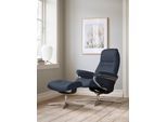Relaxsessel STRESSLESS "Sunrise", blau (oxford blau paloma), B:83cm H:105cm T:74cm, Leder PALOMA: PALOMA ist ein durchgefärbtes Semianilin-Möbelleder mit natürlicher Narbung., Sessel, Relaxsessel, mit Hocker, mit Cross Base, Größe S, M & L, Holzakzent Schwarz
