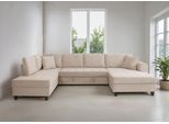 Wohnlandschaft TRENDS BY HG "Moritz U-Form, B: 324 cm", b800 zoom 1 cream, B:324cm H:86cm T:178cm, 92% Polyester;8% Nylon, Sofas, Wohnlandschaft, mit Bettfunktion, Bettkasten & Zierkissen