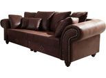 Big-Sofa HOME AFFAIRE "King George Mega Sofa, viel Platz, Federkern, Ziernägel", dunkelbraun, B:242cm H:91cm T:103cm, Korpus aus Luxus-Microfaser in Vintage-Optik (100% Polyester), Sitzfläche aus Chenillebezug (70% Polyacryl 30% Polyester), Kissen in Druckstoff (100% Polyester), Sofas, Big-Sofa