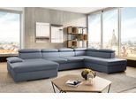 Wohnlandschaft SIT & MORE "Valantine U-Form, B: 349 cm", bunt (graublau), B:349cm H:73cm T:226cm, NaturLEDER;Spannstoff, Sofas, Wohnlandschaft, mit Arm- & Kopfteilverstellung, optional mit Bettfunktion