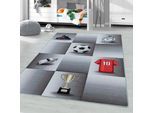 Kinderteppich AYYILDIZ TEPPICHE "PLAY 2906", grau, B:120cm H:6mm L:170cm, Polyamid, Teppiche, Kinderteppich, robuster Kurzflor, Fussball, Kinderzimmer
