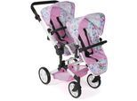 Puppen-Zwillingsbuggy CHIC2000 "Linus Duo", bunt (flowers), Puppenwagen, KinderB:80cm H:79cm T:80cm, Kunststoff, Polyester, Stahl, Puppen-Zwillingsbuggy, mit zwei abnehmbaren, bis in Liegeposition verstellbaren Sportsitzen, B:80cm H:79cm T:80cm