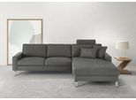 Ecksofa 3C CANDY "Lecce, wahlweise PUR-Schaumstoff oder Tonnentaschenfederkern", grau (steel), B:281cm H:86cm T:194cm, 100% Polyester, Sofas, Ecksofa, Bett im 2,5-Sitzer, teilmotorische Schlaffunktion im Longchair, L-Form