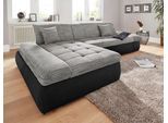 Ecksofa DOMO COLLECTION "PB MORIC wahlweise mit Bettfunktion + Armteilverstellung, L-Form", schwarz (schwarz, weiß, grau, grau), B:300cm H:80cm T:172cm, Kunstleder SOFTLUX / Struktur (90% Polyester, 10% Polyacryl);Zierkissen: Struktur (90% Polyester, 10% Polyacryl);Microfaser PRIMABELLE (100% Polyester) / Struktur (90% Polyester, 10% Polyacryl), Sofas, Ecksofa, im XXL-Format, B/T/H:300/172/80 cm,