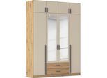 Kleiderschrank RAUCH "Schrank Garderobe Wäscheschrank GAMMA in 4 Breiten 91-226 cm", eiche artisan, champagner, griffstangen graumetallic, B:181cm H:248cm T:54cm, Holzwerkstoff, Schränke, Kleiderschrank, mit Schubladen und Schrankaufsatz sowie Spiegel MADE IN GERMANY