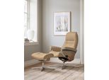 Relaxsessel STRESSLESS "Sunrise", beige (sand paloma), B:79cm H:103cm T:73cm, Leder PALOMA: PALOMA ist ein durchgefärbtes Semianilin-Möbelleder mit natürlicher Narbung., Sessel, Relaxsessel, mit Cross Base, Größe S, M & L, Holzakzent Eiche