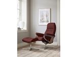 Relaxsessel STRESSLESS "Sunrise", rot (cherry paloma), B:83cm H:105cm T:74cm, Leder PALOMA: PALOMA ist ein durchgefärbtes Semianilin-Möbelleder mit natürlicher Narbung., Sessel, Relaxsessel, mit Hocker, mit Cross Base, Größe S, M & L, Holzakzent Eiche