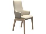 Polsterstuhl STRESSLESS "Laurel", beige (cream batick, eiche natur), B:58cm H:105cm T:60cm, Leder BATICK: BATICK ist ein leicht korrigiertes, durchgefärbtes und genarbtes Möbelleder, bei dem die meisten Unebenheiten und Spuren in der Regel entfernt wurden., Stühle, Polsterstuhl, High Back mit Armlehne, Größe L, mit abgerundeten Beinen in Eiche