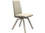 Polsterstuhl STRESSLESS "Laurel", beige (cream batick, eiche gekalkt), B:49cm H:92cm T:59cm, Leder BATICK: BATICK ist ein leicht korrigiertes, durchgefärbtes und genarbtes Möbelleder, bei dem die meisten Unebenheiten und Spuren in der Regel entfernt wurden., Stühle, Polsterstuhl, Low Back, Größe M, mit schräggestellten Beinen in Eiche gekalkt
