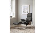 Relaxsessel STRESSLESS "Sunrise", grau (metal grau paloma), B:92cm H:105cm T:80cm, Leder PALOMA: PALOMA ist ein durchgefärbtes Semianilin-Möbelleder mit natürlicher Narbung., Sessel, Relaxsessel, mit Hocker, mit Cross Base, Größe S, M & L, Holzakzent Eiche