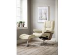 Relaxsessel STRESSLESS "Mayfair", beige (vanilla paloma), B:79cm H:102cm T:73cm, Leder PALOMA: PALOMA ist ein durchgefärbtes Semianilin-Möbelleder mit natürlicher Narbung., Sessel, Relaxsessel, mit Hocker, mit Cross Base, Größe S, M & L, Holzakzent Eiche