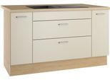 Kücheninsel KOCHSTATION "KS-Lucy", beige (küche: natur, korpus: eiche hell, arbeitsplatte: eiche hell), B:151cm H:90,8cm T:96,5cm, Komplettküchen-Sets, Kücheninsel, Breite 151 cm, Vollauszüge, wahlweise mit Kochfeld mit Muldenlüfter