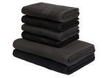 Handtuch Set OTTO HOME "Anna, 2 Duschtücher 70x140, 4 Handtücher 50x100", schwarz (anthrazit, schwarz), Walkfrottee, Walkfrottee, Obermaterial: 100% Baumwolle, Handtuch-Sets, Handtuch Set, Handtuch-Set, gestreifte Bordüre, weich, 100% Baumwolle, zweifarbig