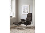 Relaxsessel STRESSLESS "Sunrise", braun (braun batick), B:83cm H:105cm T:74cm, Leder BATICK: BATICK ist ein leicht korrigiertes, durchgefärbtes und genarbtes Möbelleder, bei dem die meisten Unebenheiten und Spuren in der Regel entfernt wurden., Sessel, Relaxsessel, mit Cross Base, Größe S, M & L, Holzakzent Wenge