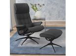 Relaxsessel STRESSLESS "London", schwarz (schwarz batick), B:80cm H:116cm T:71cm, Leder BATICK: durchgefärbtes und genarbtes Möbelleder;Leder PALOMA: durchgefärbtes Semianilin-Möbelleder;ROHLEDER Stoff Q2 FARON (100% Polyester im Flor, Grundgewebe: 50% Polyester, 50% Polyacryl), Sessel, Relaxsessel, mit Hocker, High Back, mit Star Base, Gestell Schwarz