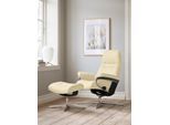 Relaxsessel STRESSLESS "Sunrise", beige (vanilla paloma), B:92cm H:105cm T:80cm, Leder PALOMA: PALOMA ist ein durchgefärbtes Semianilin-Möbelleder mit natürlicher Narbung., Sessel, Relaxsessel, mit Hocker, mit Cross Base, Größe S, M & L, Holzakzent Schwarz