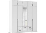 Kleiderschrank RAUCH "Schrank Garderobe Wäscheschrank GAMMA in 4 Breiten 91-226 cm", weiß (alpinweiß, griffstangen graumetallic), B:226cm H:248cm T:54cm, Holzwerkstoff, Schränke, Kleiderschrank, mit Schubladen und Schrankaufsatz sowie Spiegel MADE IN GERMANY