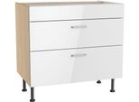 Kochfeldumbauschrank KOCHSTATION "KS-Lucy", weiß (weiß glanz, eiche hell), B:90cm H:87cm T:58,1cm, Schränke, Kochfeldumbauschrank, Breite 90 cm, mit 2 Auszügen, Soft-Close, höhenverstellbare Füße