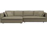 Ecksofa FLEXLUX "Lovane", grün (fall grün), B:290cm H:84cm T:185cm, 62% Polyester/14% Cotton/7% Linen, Sofas, Ecksofa, Weich & anschmiegsam, große Sitztiefe auf Kaltschaum, Dekokissen inkl.