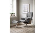 Relaxsessel STRESSLESS "Mayfair", grau (wild dove batick), B:79cm H:102cm T:73cm, Leder BATICK: BATICK ist ein leicht korrigiertes, durchgefärbtes und genarbtes Möbelleder, bei dem die meisten Unebenheiten und Spuren in der Regel entfernt wurden., Sessel, Relaxsessel, mit Cross Base, Größe S, M & L, Holzakzent Eiche