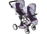 Puppen-Zwillingsbuggy CHIC2000 "Linus Duo", lila (flowers lila), Puppenwagen, KinderB:80cm H:79cm T:80cm, Kunststoff, Polyester, Stahl, Puppen-Zwillingsbuggy, mit zwei abnehmbaren, bis in Liegeposition verstellbaren Sportsitzen, B:80cm H:79cm T:80cm