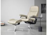Relaxsessel STRESSLESS "Consul", beige (cream batick), B:91cm H:102cm T:79cm, Leder BATICK: BATICK ist ein leicht korrigiertes, durchgefärbtes und genarbtes Möbelleder, bei dem die meisten Unebenheiten und Spuren in der Regel entfernt wurden., Sessel, Relaxsessel, mit Hocker, mit Cross Base, Größe S, M & L, Holzakzent Schwarz