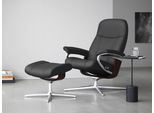 Relaxsessel STRESSLESS "Consul", grau (rock paloma), B:78cm H:97cm T:70cm, Leder PALOMA: PALOMA ist ein durchgefärbtes Semianilin-Möbelleder mit natürlicher Narbung., Sessel, Relaxsessel, mit Hocker, mit Cross Base, Größe S, M & L, Holzakzent Braun