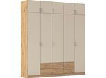 Kleiderschrank RAUCH "Schrank Garderobe Wäscheschrank GAMMA in 4 Breiten 91-226 cm", beige (eiche artisan, champagner, griffe alu), B:226cm H:248cm T:54cm, Holzwerkstoff, Schränke, Kleiderschrank, mit Schubladen und Schrankaufsatz, schlichtes Design MADE IN GERMANY