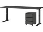 Büromöbel-Set GERMANIA "Lemont", grau (graphit), B:235cm H:120cm T:80cm, Holzwerkstoff, Kunststoff, Metall, Arbeitsmöbel-Sets, Büromöbel-Set, Set bestehend aus höhenverstellbarem Schreibtisch und Rollcontainer