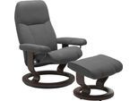 Relaxsessel STRESSLESS "Consul", grau (grau batick), B:76cm H:100cm T:71cm, Leder BATICK: BATICK ist ein leicht korrigiertes, durchgefärbtes und genarbtes Möbelleder, bei dem die meisten Unebenheiten und Spuren in der Regel entfernt wurden.;Leder PALOMA: PALOMA ist ein durchgefärbtes Semianilin-Möbelleder mit natürlicher Narbung.;ROHLEDER Stoff Q2 FARON: Ein fester zuverlässiger Bouclé mit einem s