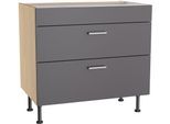 Kochfeldumbauschrank KOCHSTATION "KS-Lucy", anthrazit, eiche hell, B:90cm H:87cm T:58,1cm, Schränke, Kochfeldumbauschrank, Breite 90 cm, mit 2 Auszügen, Soft-Close, höhenverstellbare Füße