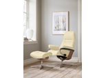 Relaxsessel STRESSLESS "Sunrise", beige (vanilla paloma), B:79cm H:103cm T:73cm, Leder PALOMA: PALOMA ist ein durchgefärbtes Semianilin-Möbelleder mit natürlicher Narbung., Sessel, Relaxsessel, mit Hocker, mit Cross Base, Größe S, M & L, Holzakzent Eiche