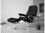 Relaxsessel STRESSLESS "Consul", schwarz (schwarz paloma), B:78cm H:97cm T:70cm, Leder PALOMA: PALOMA ist ein durchgefärbtes Semianilin-Möbelleder mit natürlicher Narbung., Sessel, Relaxsessel, mit Hocker, mit Cross Base, Größe S, M & L, Holzakzent Eiche