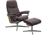 Relaxsessel STRESSLESS "Consul", rot (bordeaux paloma), B:78cm H:97cm T:70cm, Sessel, Relaxsessel, mit Hocker, mit Cross Base, Größe S, M & L, Holzakzent Eiche