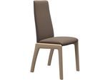 Polsterstuhl STRESSLESS "Laurel", braun (mole batick, eiche natur), B:57cm H:105cm T:60cm, Leder BATICK: BATICK ist ein leicht korrigiertes, durchgefärbtes und genarbtes Möbelleder, bei dem die meisten Unebenheiten und Spuren in der Regel entfernt wurden., Stühle, Polsterstuhl, High Back, Größe M, mit abgerundeten Beinen in Eiche natur