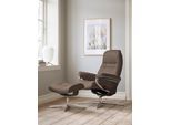 Relaxsessel STRESSLESS "Sunrise", braun (mole batick), B:79cm H:103cm T:73cm, Leder BATICK: BATICK ist ein leicht korrigiertes, durchgefärbtes und genarbtes Möbelleder, bei dem die meisten Unebenheiten und Spuren in der Regel entfernt wurden., Sessel, Relaxsessel, mit Cross Base, Größe S, M & L, Holzakzent Wenge