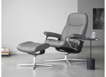 Relaxsessel STRESSLESS "Consul", grau (wild dove batick), B:78cm H:97cm T:70cm, Leder BATICK: BATICK ist ein leicht korrigiertes, durchgefärbtes und genarbtes Möbelleder, bei dem die meisten Unebenheiten und Spuren in der Regel entfernt wurden., Sessel, Relaxsessel, mit Cross Base, Größe S, M & L, Holzakzent Schwarz