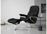 Relaxsessel STRESSLESS "Consul", schwarz (schwarz paloma), B:78cm H:97cm T:70cm, Leder PALOMA: PALOMA ist ein durchgefärbtes Semianilin-Möbelleder mit natürlicher Narbung., Sessel, Relaxsessel, mit Hocker, mit Cross Base, Größe S, M & L, Holzakzent Braun