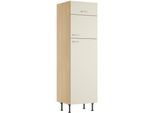 Kühlumbauschrank KOCHSTATION "KS-Lucy", beige (stain, eiche hell), B:60cm H:211,8cm T:58,1cm, Schränke, Kühlumbauschrank, Breite 60 cm, m. 2 Türen, 1 Klappe, Soft-Close, höhenverstellbare Füße